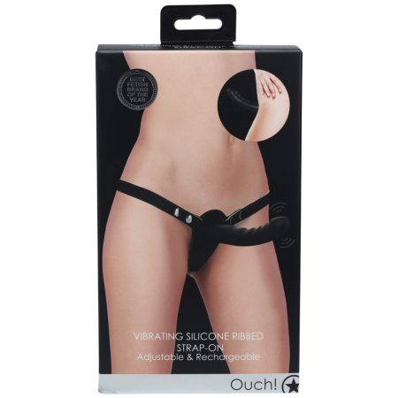 Ouch! - Vibrating - Rechrgeable - 10 Speed Silicone Ribbed Strap-On - Adjustable - Black Ouch! - Vibrating - Rechrgeable - 10 Speed Silicone Ribbed Strap-On - Adjustable - Black