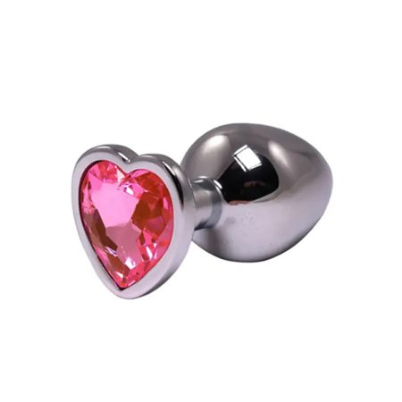 Silver small heart-shaped butt plug with pink crystal Silver small heart-shaped butt plug with pink crystal