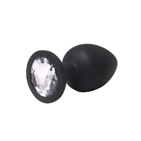 Black medium butt plug with white crystal Black medium butt plug with white crystal